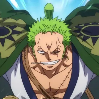 🧩 Zoro One Piece Anime, Spadaccino, capelli verdi, cicatrice, pirata telegram sticker