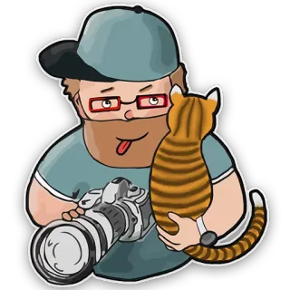 😛 nhiếp ảnh gia, mèo, máy ảnh, chân dung, nhãn dán, người đàn ông, râu telegram sticker