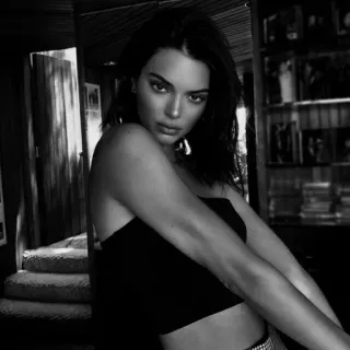🍷 Kendall Jenner celebridad, modelo, blanco y negro, retrato, mujer, moda telegram sticker