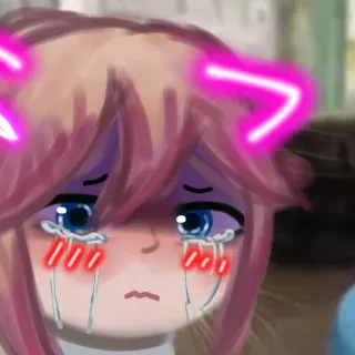 😭 chica anime, llorando, triste, pelo rosa, Gacha Life, arte digital whatsapp sticker