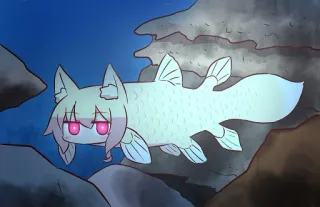👀 peixe, anime, desenho animado, subaquático, animal, personagem, fofo telegram sticker