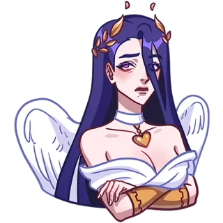 🙄 천사, 신화, 여자, 날개, 여신, 캐릭터, 보라색 머리 telegram sticker
