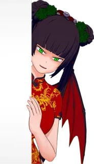 🤨 Anime, Chica, Demonio, Rojo, Vestido, Vestido chino, Cuernos, Alas telegram sticker