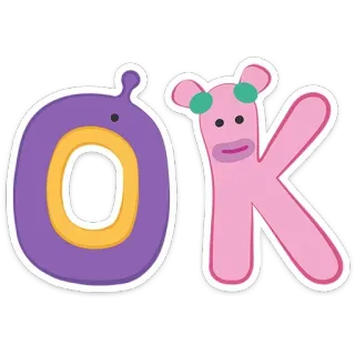 👌 OK OK, буква, фиолетовый, розовый, наклейка telegram sticker