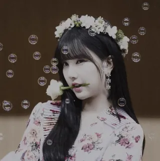 🌿 花环, 女人, 肖像, 玫瑰, 泡泡, 花卉, 连衣裙, 可爱 whatsapp sticker