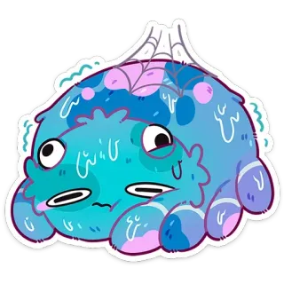 😓 蜘蛛, 卡通, 可爱, 蓝色, 蜘蛛网, 贴纸 telegram sticker