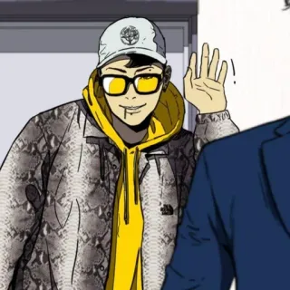 🇨🇼 Cartone animato, Anime, Uomo, Occhiali, Che saluta, Personaggio whatsapp sticker