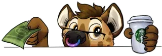☕ Furry, Hiena, Starbucks, Dinero, Café, Antropomórfico telegram sticker