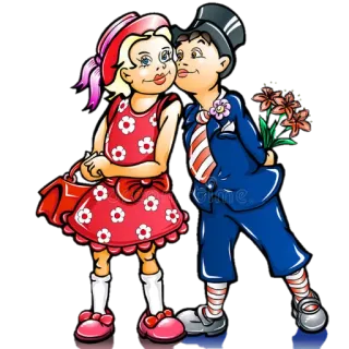 💏 desenho animado, crianças, amor, romance, vintage, casal telegram sticker