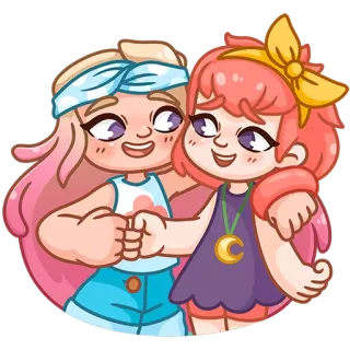🤝 Kreskówka, Dziewczyny, Przyjaźń, Słodkie, Naklejka, Uścisk telegram sticker