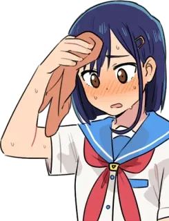 😥 动漫, 女学生, 流汗, 担心, 动漫女孩, 尴尬, 压力 telegram sticker