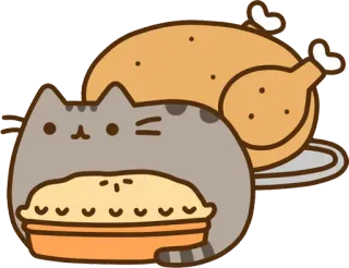 🍗 Pusheen Katze, Kuchen, Truthahn, Essen, süß, Cartoon telegram sticker