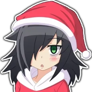😳 Tomoko Kuroki Watamote anime, boże narodzenie, dziewczyna, czapka świętego mikołaja, manga whatsapp sticker