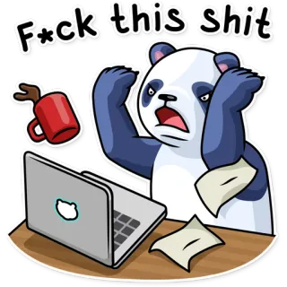 😡 F*ck this shit Панда, Злой, Компьютер, Разочарованный, Мем, Смешно telegram sticker