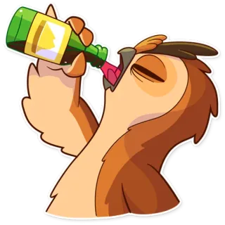 🍾 burung hantu, minum, botol, kartun, alkohol telegram sticker