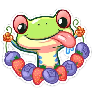 🍓 rana, frutti di bosco, carino, animale, adesivo, frutta telegram sticker