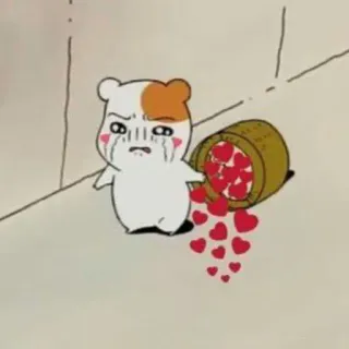 🔮 hamster, sedih, menangis, hati, ember, lucu, kartun whatsapp sticker