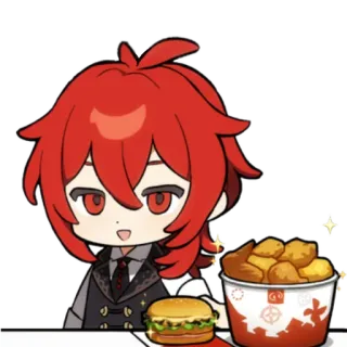 🥢 Diluc Genshin Impact Anime, Spiel, Essen, Burger, Genshin, Chibi telegram sticker