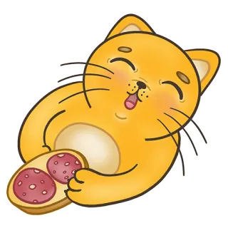 😋 cat, pizza, salami, food, cartoon, sticker, cute whatsapp sticker