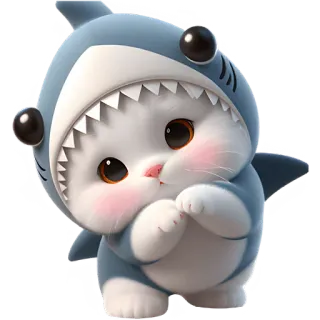 🐱 chat, requin, animal, mignon, dessin animé, illustration telegram sticker