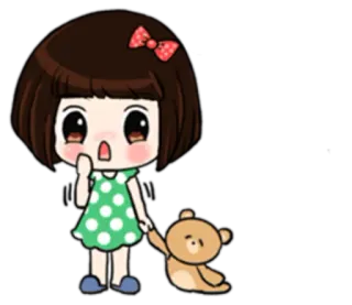 😱 aufkleber, cartoon, mädchen, teddybär, süß, chibi telegram sticker