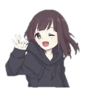 😀 Anime, Chica, Dibujo animado, Lindo, Personaje, Sonriendo, Saludando whatsapp sticker