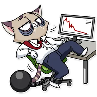 😩 chat, bureau, affaires, fatigué, finance, boulet, tendance baissière telegram sticker
