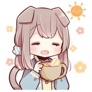 😋 动漫, 卡哇伊, 可爱, 狗, 女孩, 早餐, Q版 whatsapp sticker