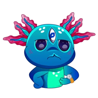 😑 การ์ตูน, อ็อกโซลอเติล, น่ารัก, สามตา, มนุษย์ต่างดาว telegram sticker