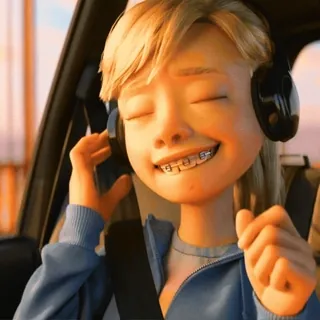 🎧 cartoon, headphones, music, girl, braces, car, animated telegram sticker
