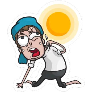 😩 热, 汗, 太阳, 卡通, 热, 疲惫, 夏天 telegram sticker