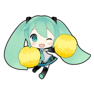 😄 Hatsune Miku vocaloid, anime, chibi, lindo, kawaii, Hatsune Miku, pompones telegram sticker