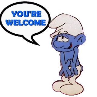 😉 Smurf YOU'RE WELCOME Cartone animato, Puffo, Blu, Benvenuto telegram sticker