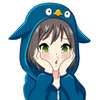 😍 Anime, Pingouin, Fille, Mignon, Kawaii, Sweat à capuche whatsapp sticker