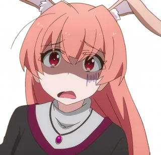 😦 anime, girl, bunny, pink hair, worried, cartoon telegram sticker