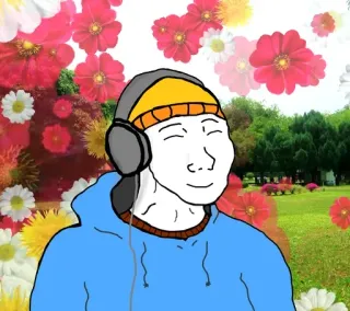 😊 wojak, doomer, listening, headphones, flowers, calm telegram sticker