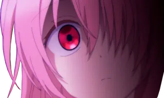 👁 anime, rambut pink, mata merah, karakter, gadis telegram sticker