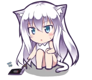 😞 Anime, Chica gato, Chibi, Lindo, Kawaii whatsapp sticker