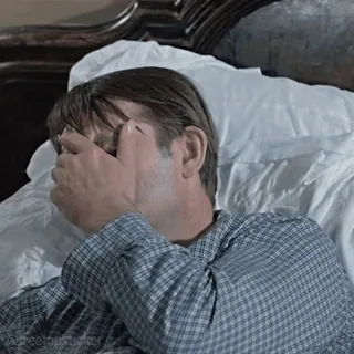 😔 man, facepalm, disappointment, frustration, exhaustion, bedroom telegram sticker