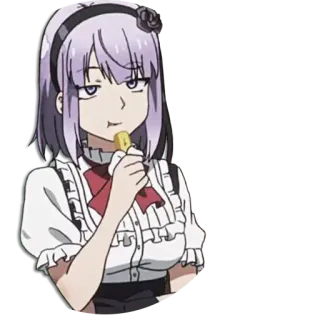 😶 anime, manga, girl, maid, character, purple hair, snack whatsapp sticker