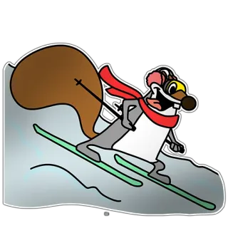 🚵 Ski, Eichhörnchen, Wintersport, Cartoon, Schnee, roter Schal telegram sticker