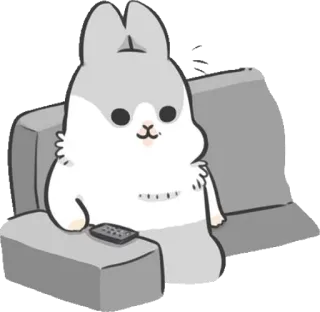 🙂 rabbit, couch, tv remote, cute, relaxing telegram sticker