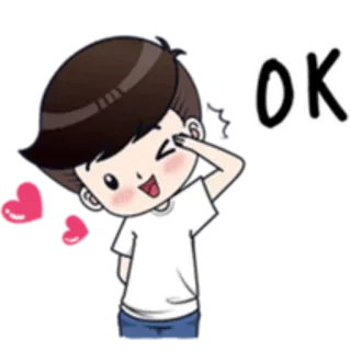 😃 OK 만화, 하트, 윙크, OK, 소년 whatsapp sticker