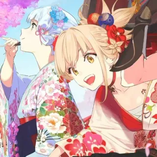 😃 Anime, Chicas, Kimono, Floral, Dibujos animados, Lindo telegram sticker