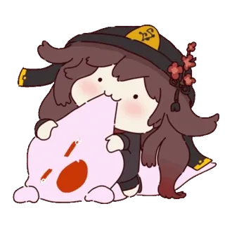 🙆♀️ Hu Tao Genshin Impact Anime, Carino, Fantasma, Cappello, Fiore telegram sticker