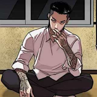 ⚖ курение, мужчина, татуировка, сидящий, повседневный telegram sticker