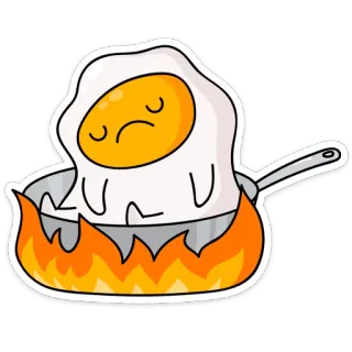 😫 Ei, Bratpfanne, Essen, Frühstück, Feuer, Traurig, Cartoon telegram sticker