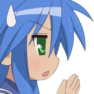 🙅 Konata Izumi Lucky Star Anime, chica, suplicando, avergonzada, gota de sudor telegram sticker