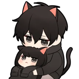 🖤 anime, cat, couple, cute, hug telegram sticker