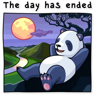 🌚 The day has ended Панда, Луна, Ночь, Закат, Релакс, Милый, Мультфильм, Пейзаж telegram sticker
